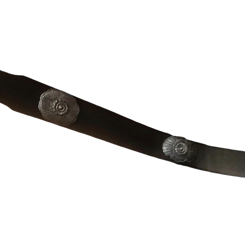 Vintage Black Leather Western Concho Belt Silver Floral Buckle Boho 37 Inch - Picture 3 of 4